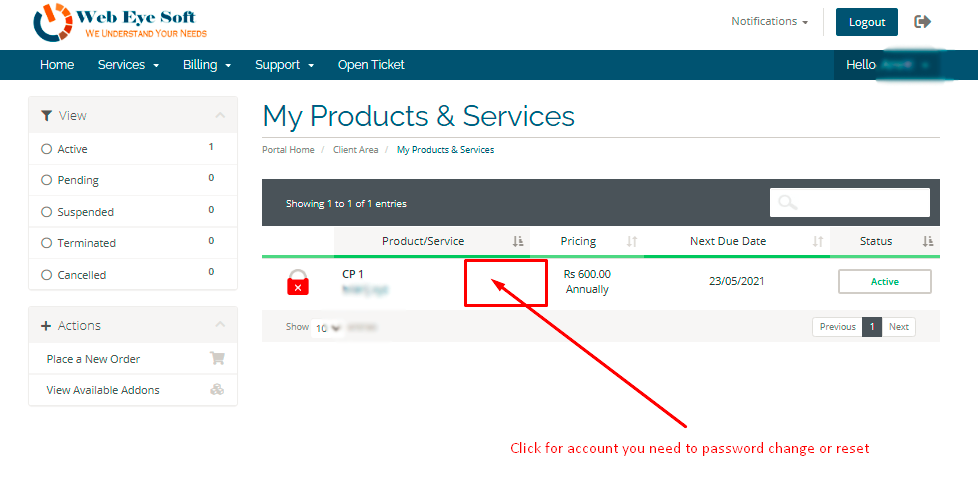 click on service