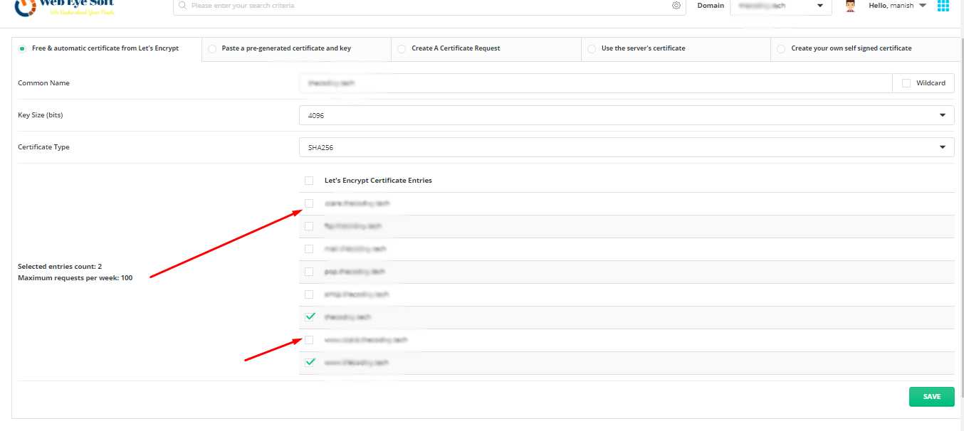 Just  select domain and install SSL 