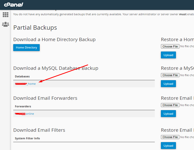 Download mysql Backup