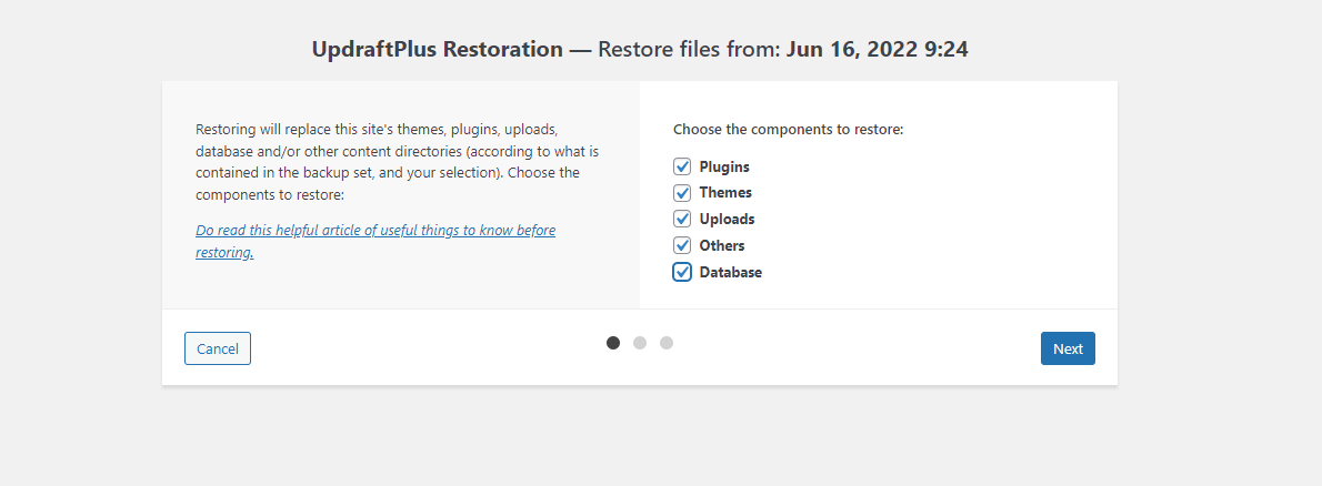 Click on all checkboxes to restore