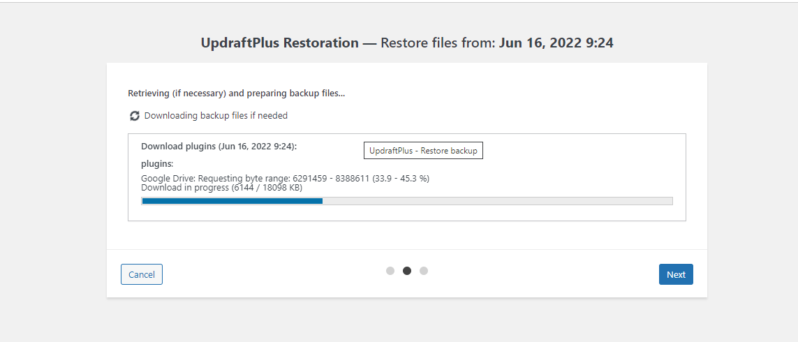 Restore process bar